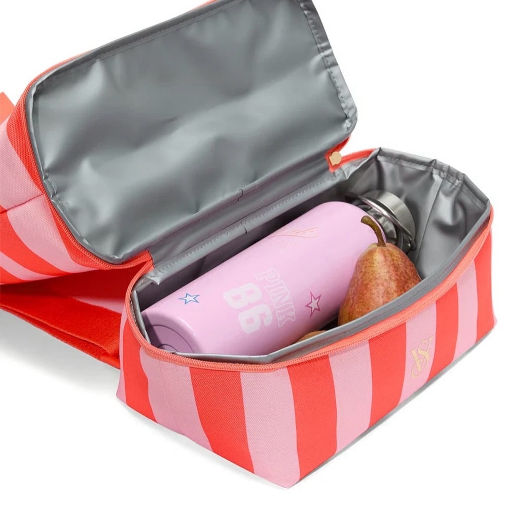 Victoria's Secret Coral and Pink Striped Bag - Picture 3 of 4